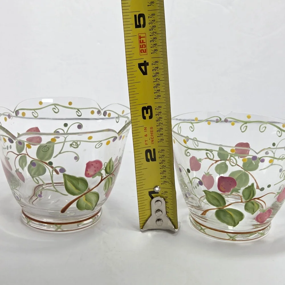 PartyLite Summer Strawberries Glass Votive Candle Holders Set of 2 Vintage 90s